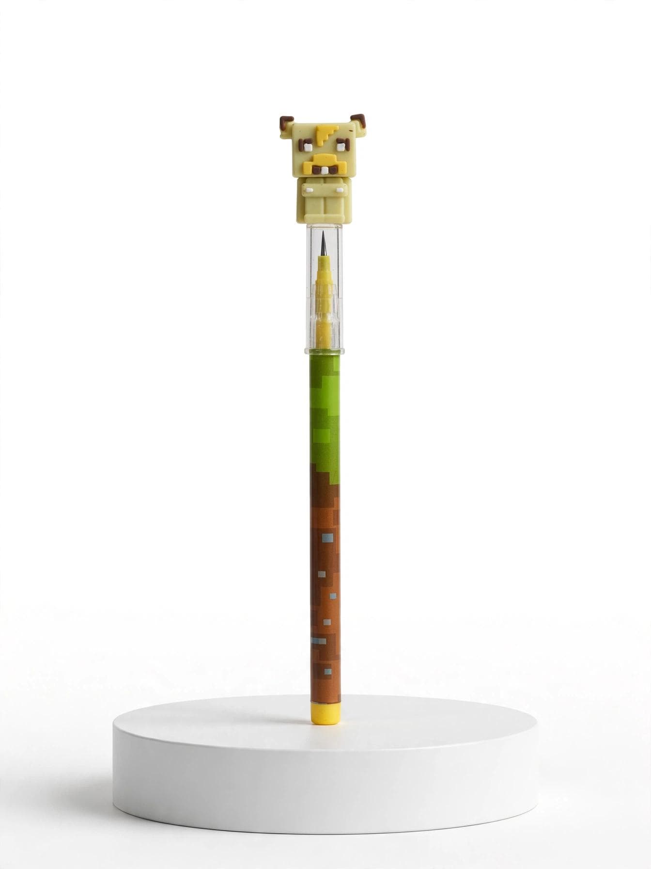 Minecraft Themed Pixel Monster Grass Block Push Pencil