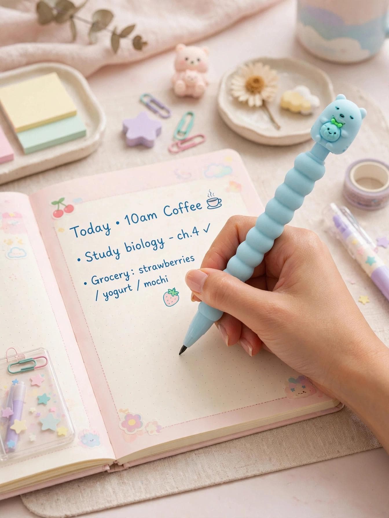 Gold Leaf Kawaii Polar Bear Soft Grip Mechanical Pencil 0.7mm - Light Blue