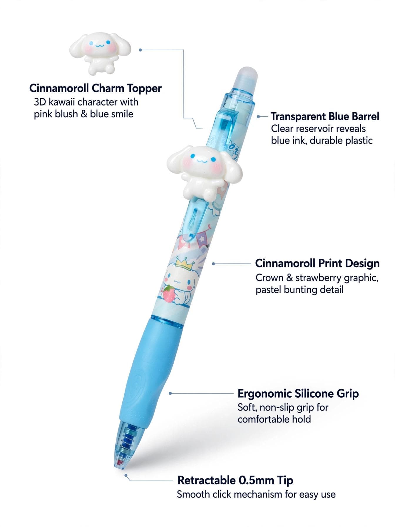 Cinnamoroll 3D Clip Retractable Pen - Blue