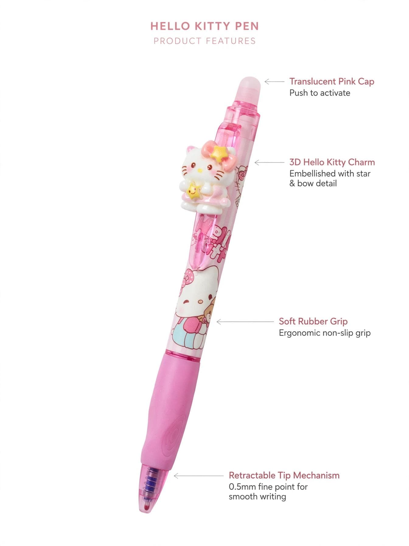 Sanrio Hello Kitty Star 3D Clip Erasable Pen - Pink