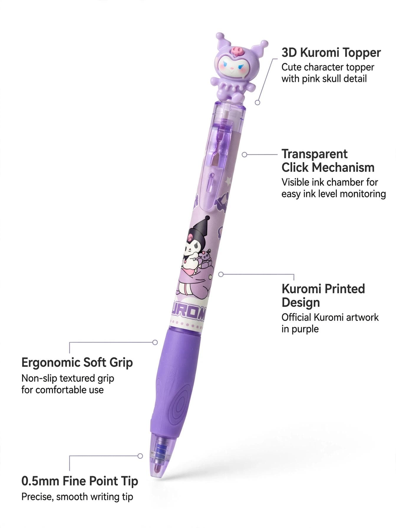 Sanrio Kuromi 3D Clip Erasable Pen - Purple