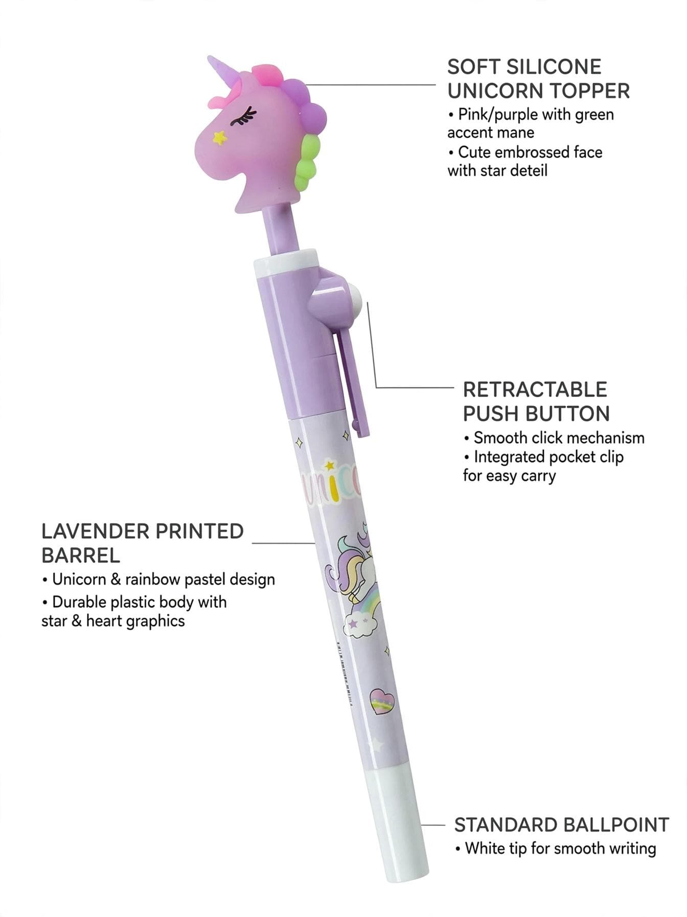 Purple Unicorn 3D Topper Retractable Pen