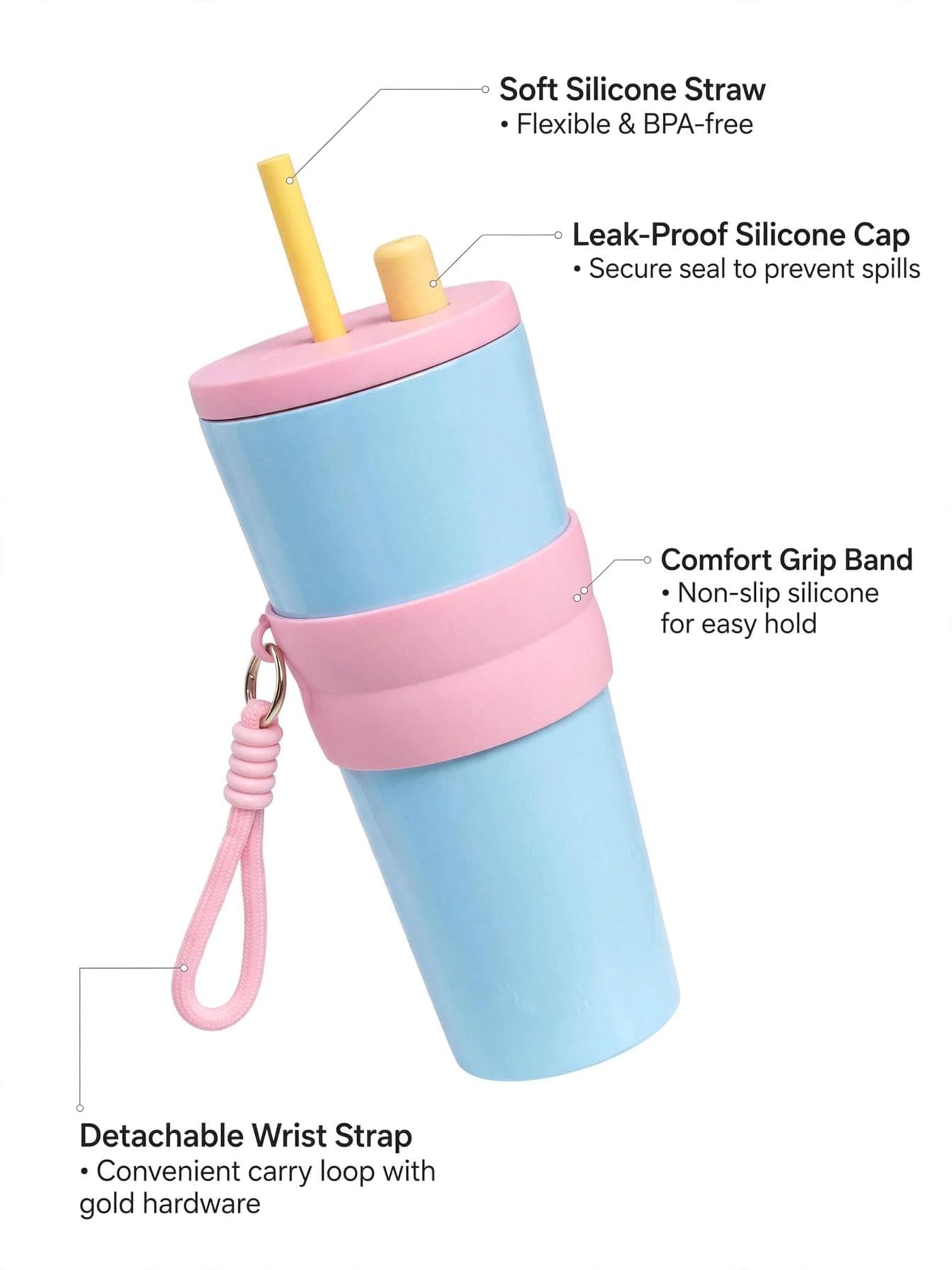 Pastel Blue 700ml Stainless Steel Tumbler with Silicone Grip
