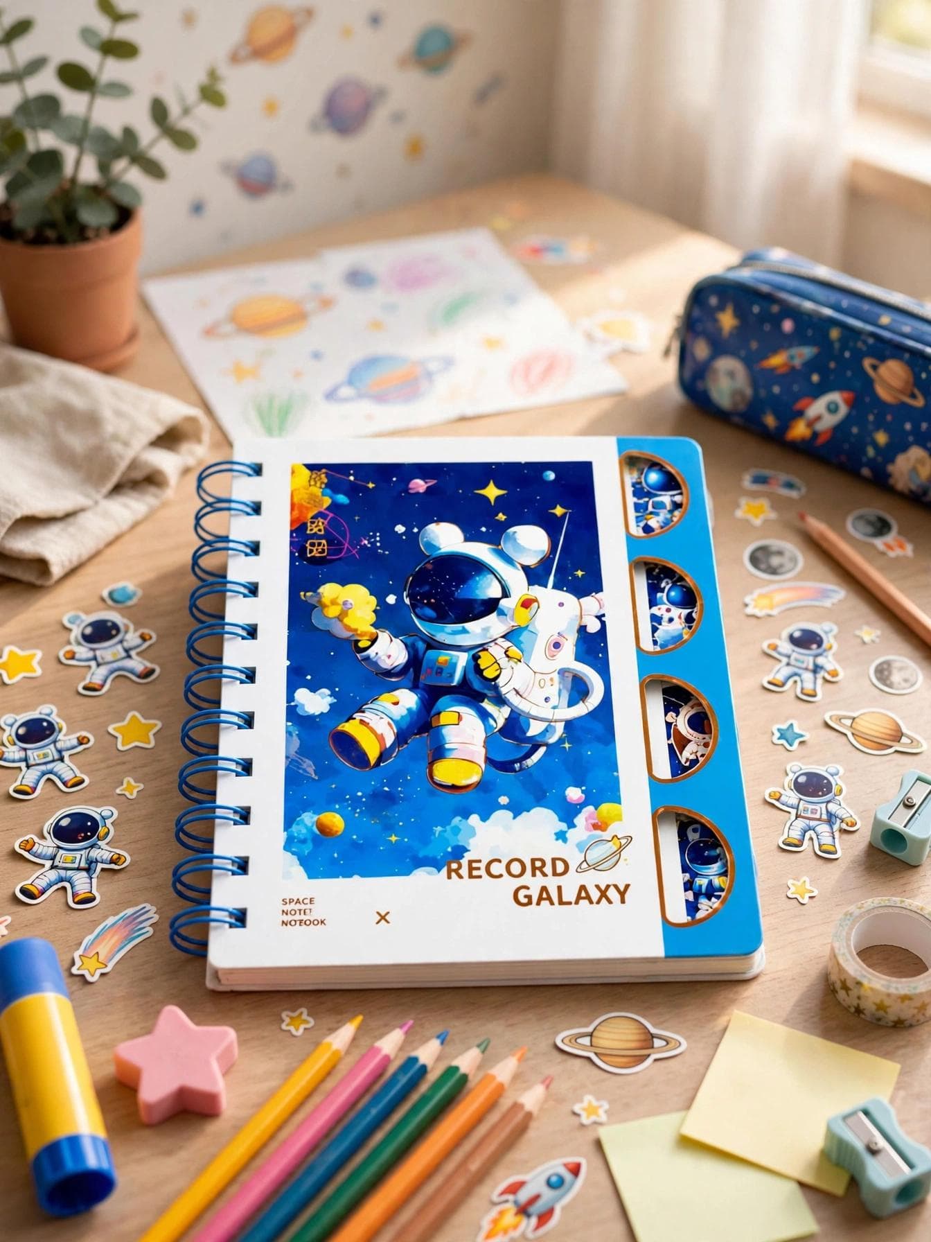 Cosmic Explorer Spiral Astronaut Notebook - Deep Blue Spiral
