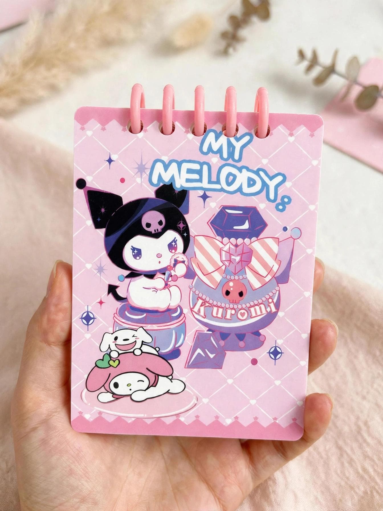 My Melody Kuromi Perfume Pocket Spiral Notepad - Pink Spiral