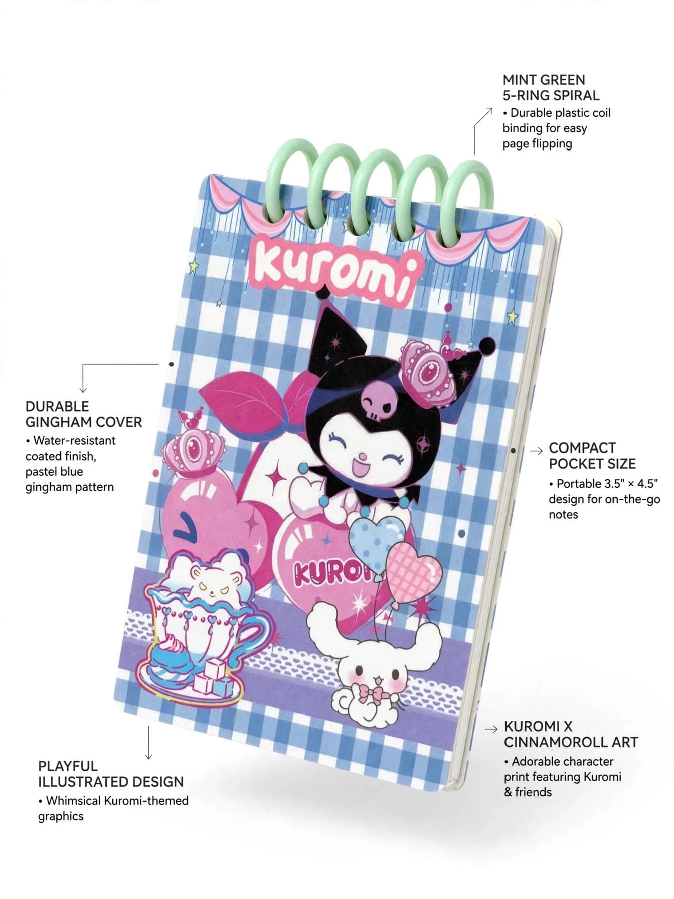 Kuromi Balloon Pocket Spiral Notepad - Green Spiral