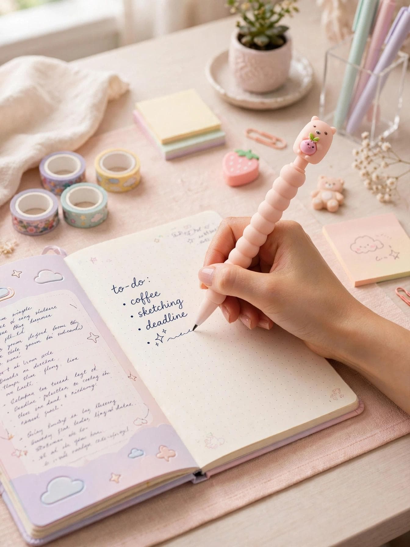 Gold Leaf Kawaii Polar Bear Soft Grip Mechanical Pencil 0.7mm - Peach