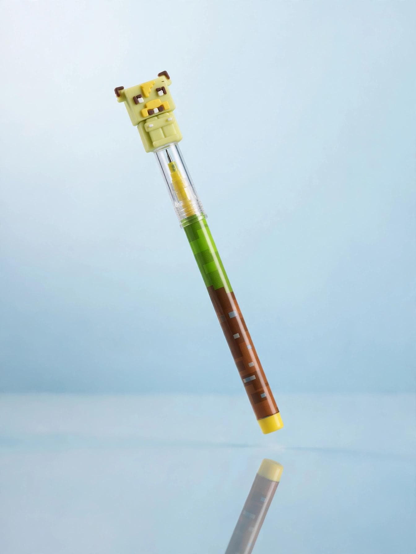 Minecraft Themed Pixel Monster Grass Block Push Pencil