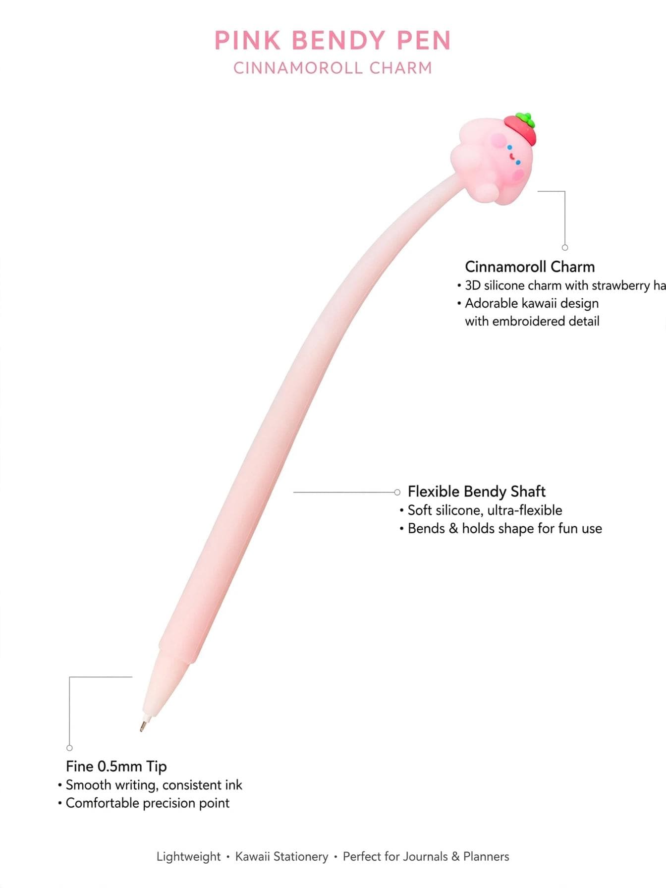 Kawaii Strawberry Puppy Bendy Pen - Pink