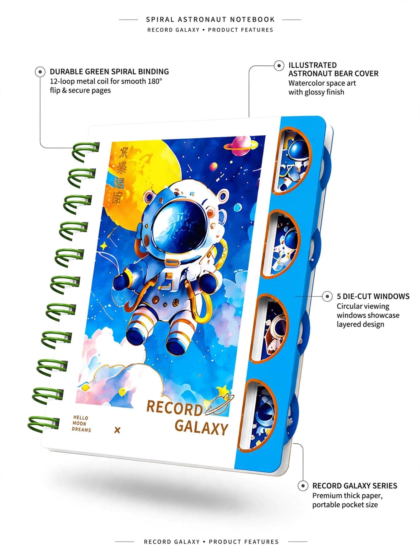 Record Galaxy Spiral Astronaut Notebook - Blue