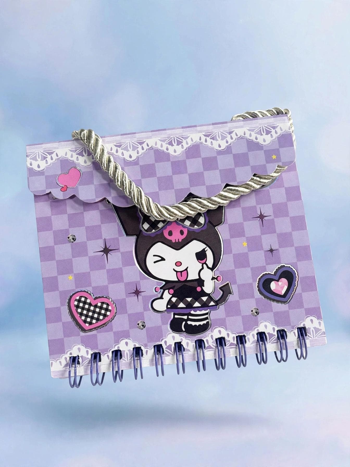 Kuromi Purple Checkered A7 Handbag Shaped Spiral Notebook