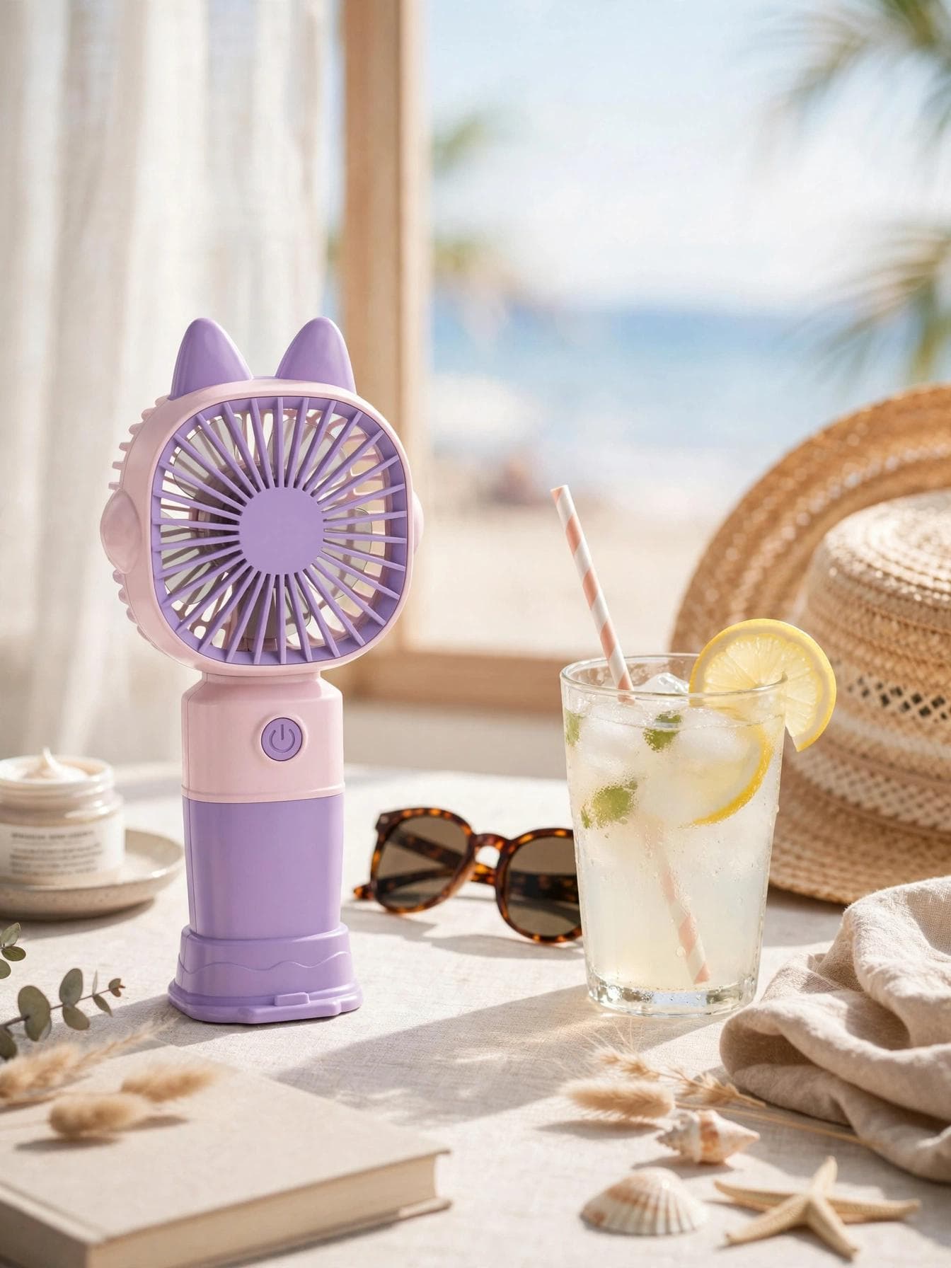 Cute Cat Ear Rechargeable USB Mini Fan - Purple