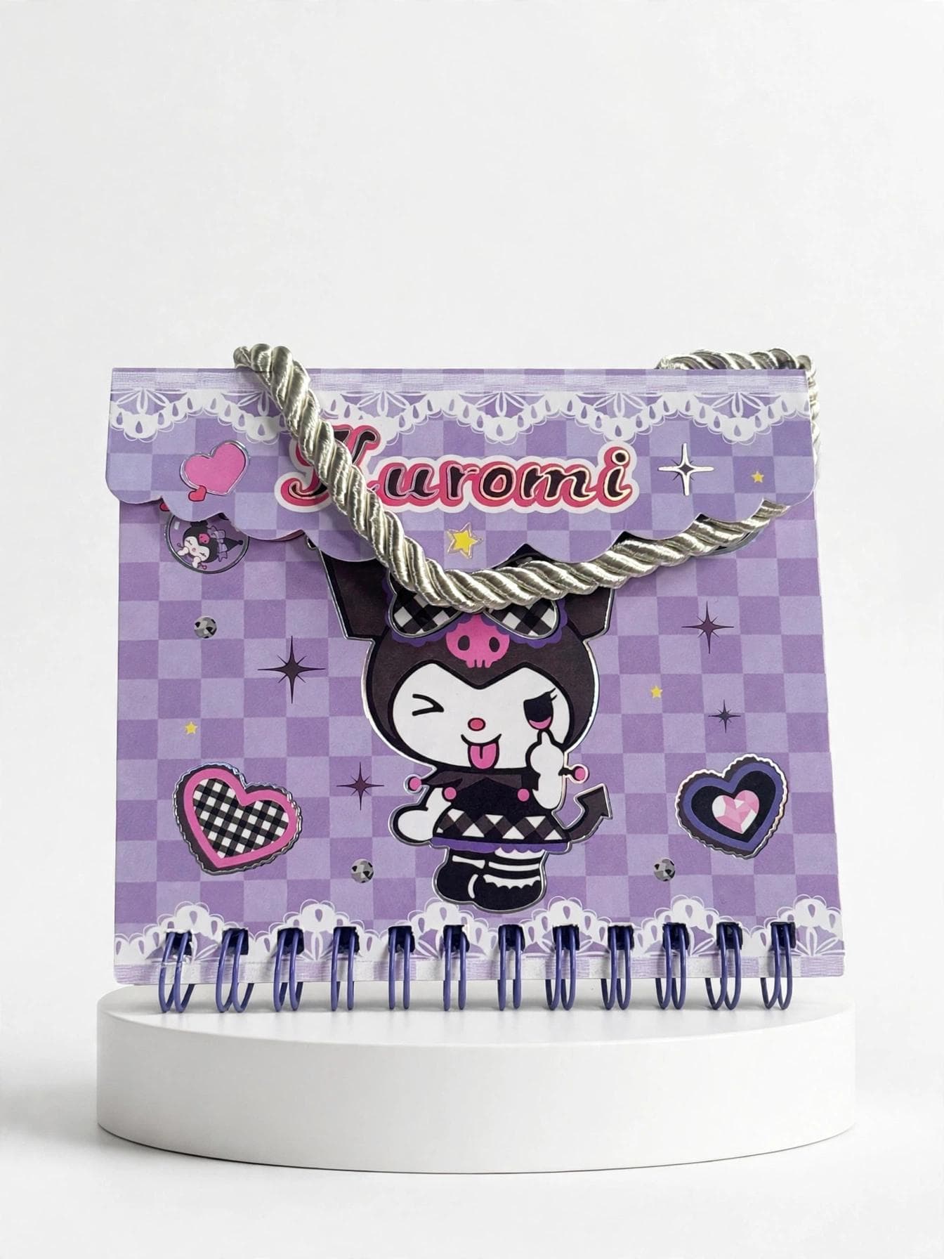 Kuromi Purple Checkered A7 Handbag Shaped Spiral Notebook