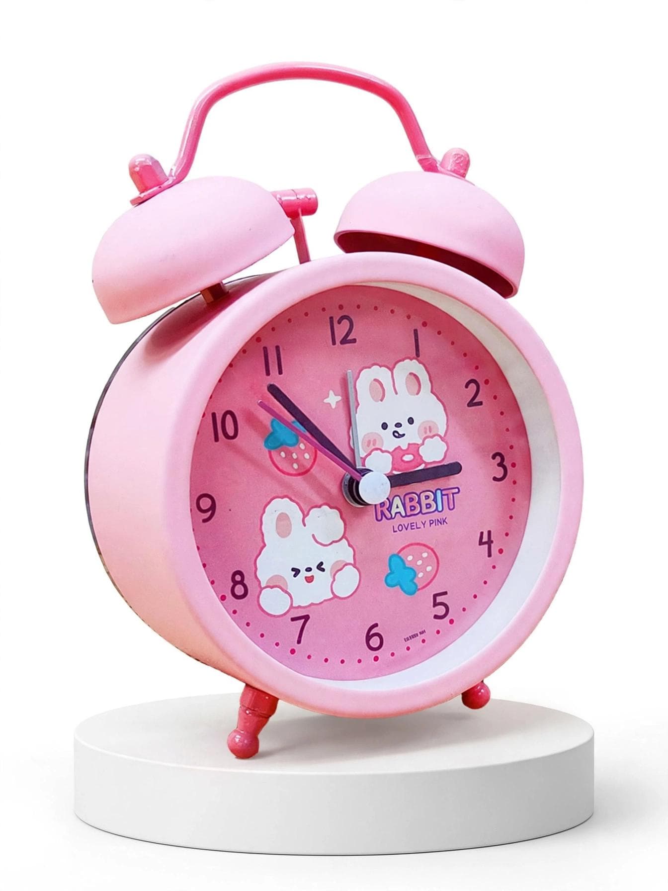 Pink Two Bunnies Twin Bell Alarm Clock