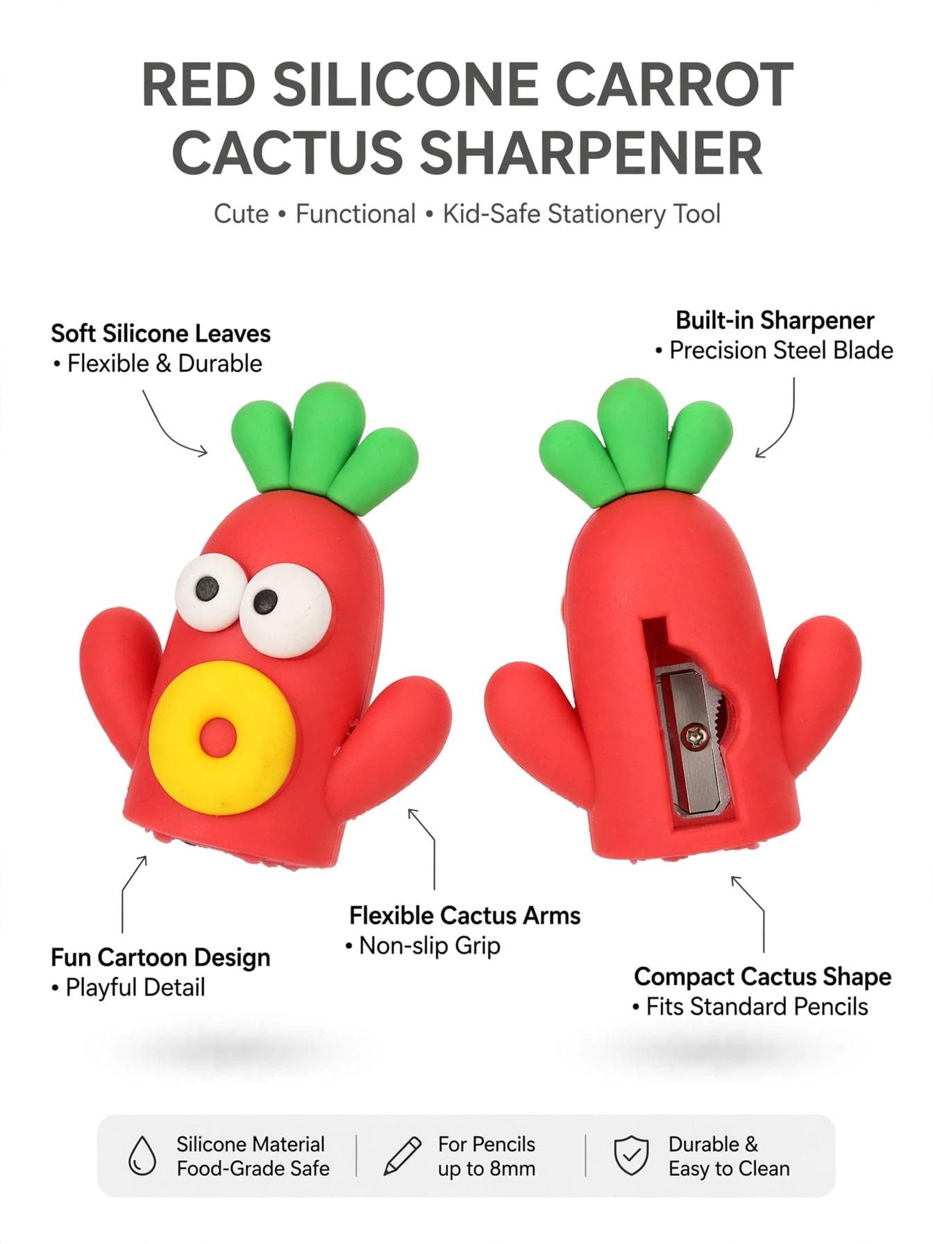 Red Silicone Carrot Cactus Sharpener