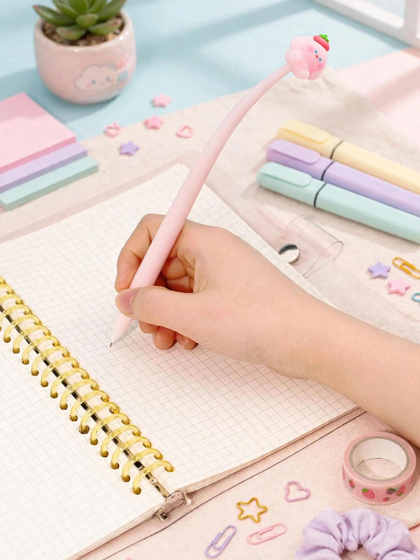 Kawaii Strawberry Puppy Bendy Pen - Pink