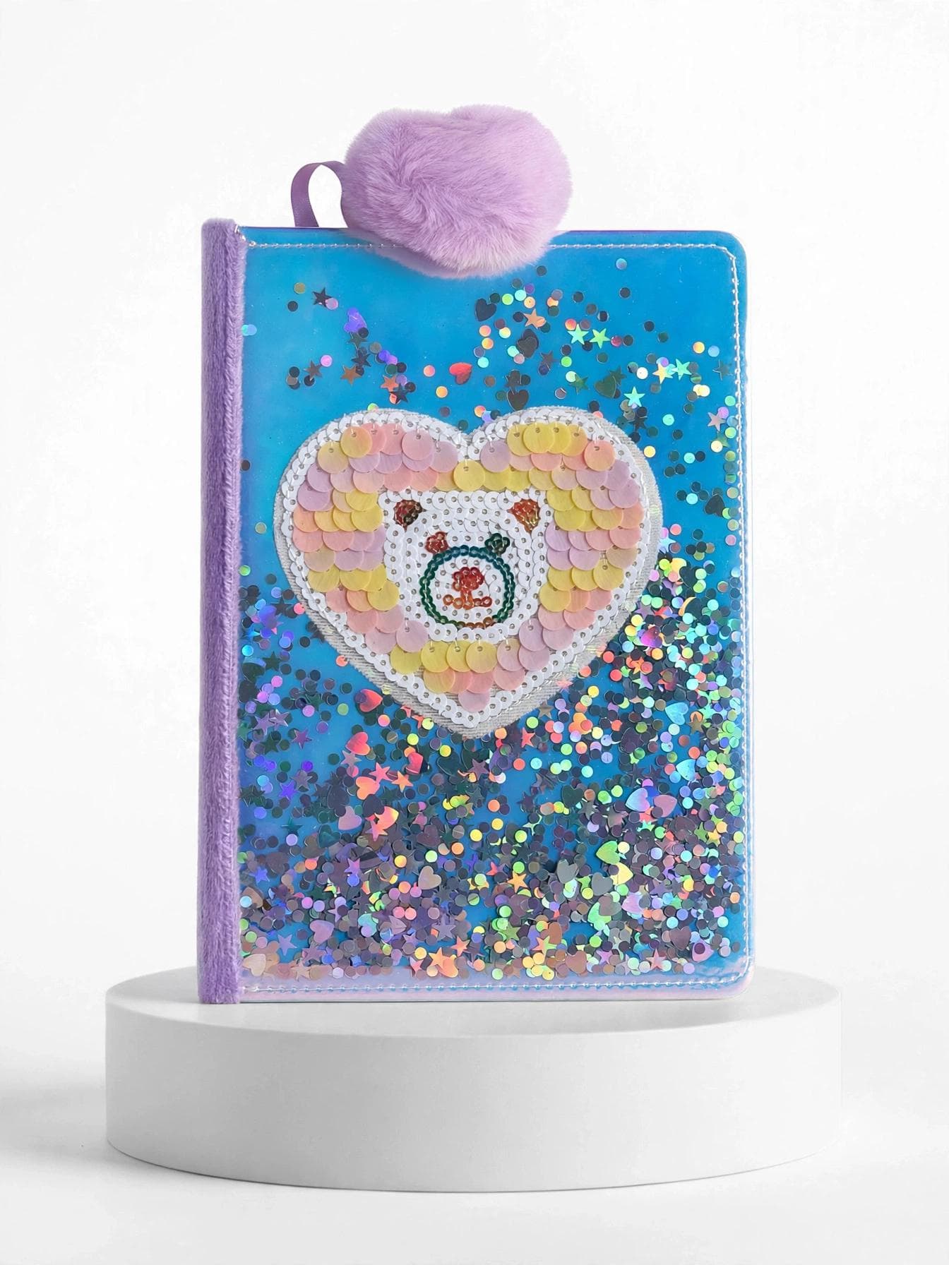 Fluffy Blue Shaker Diary with Sequin Heart