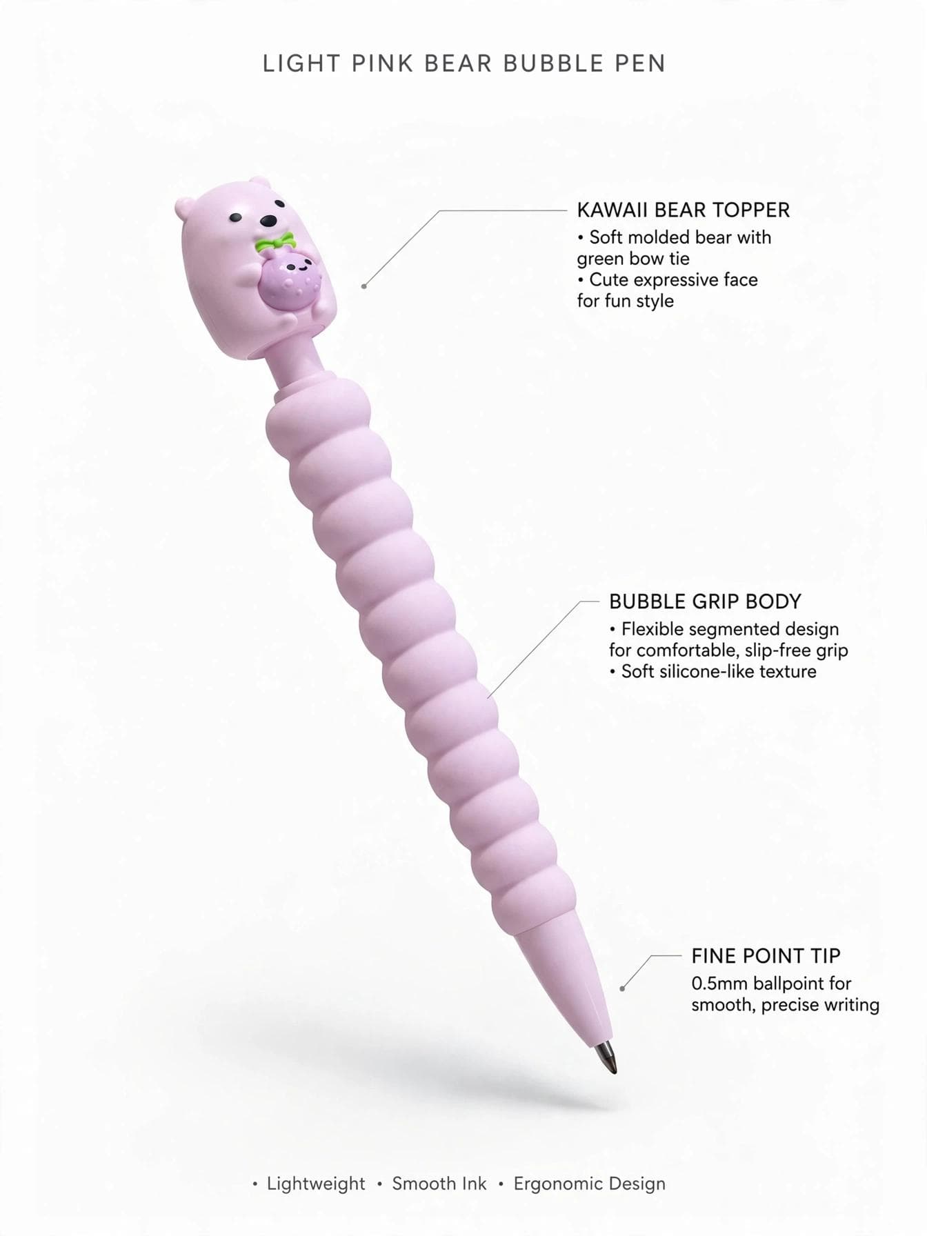 Gold Leaf Kawaii Polar Bear Soft Grip Mechanical Pencil 0.7mm - Pink
