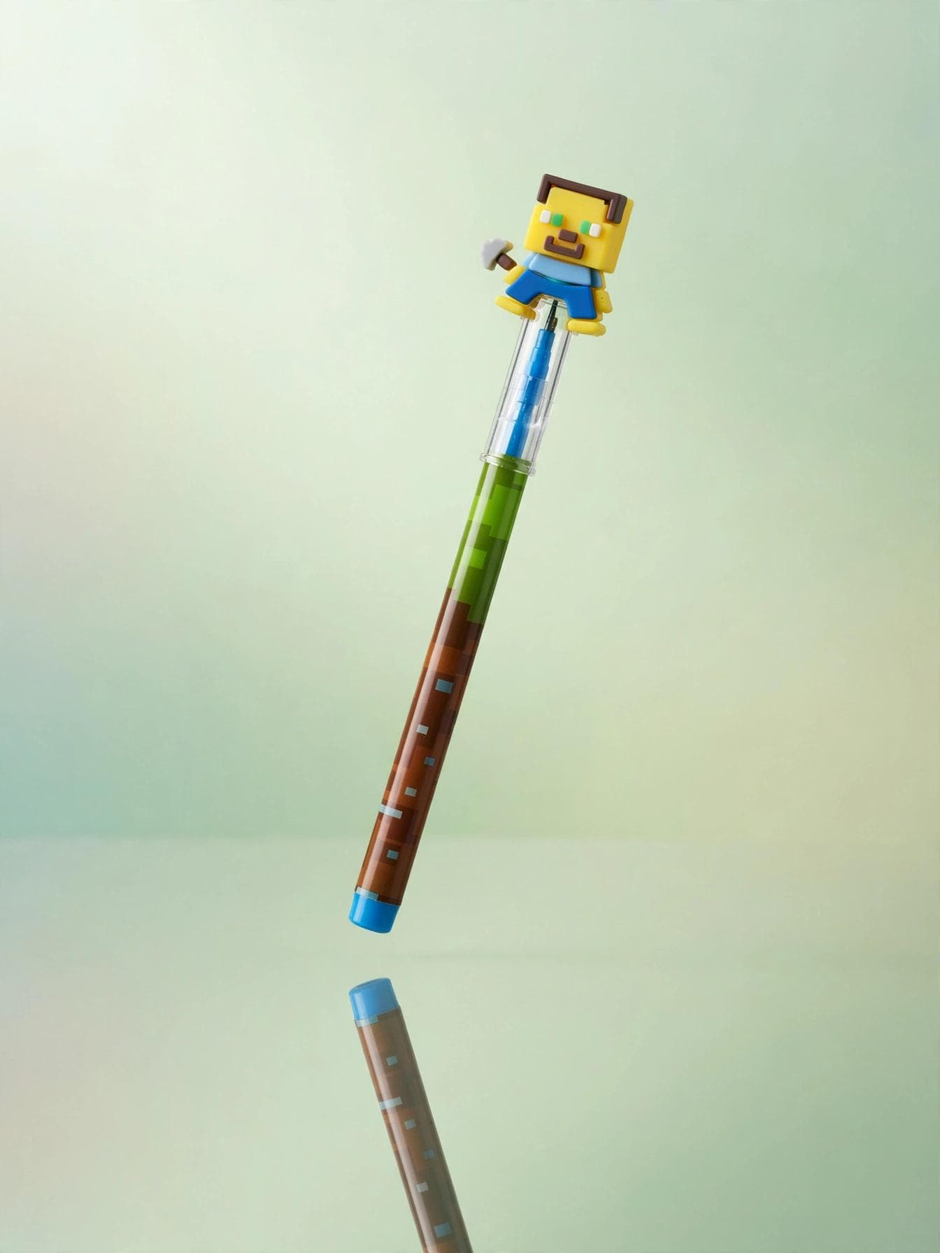 Minecraft Themed Pixel Character Grass Block Push Pencil