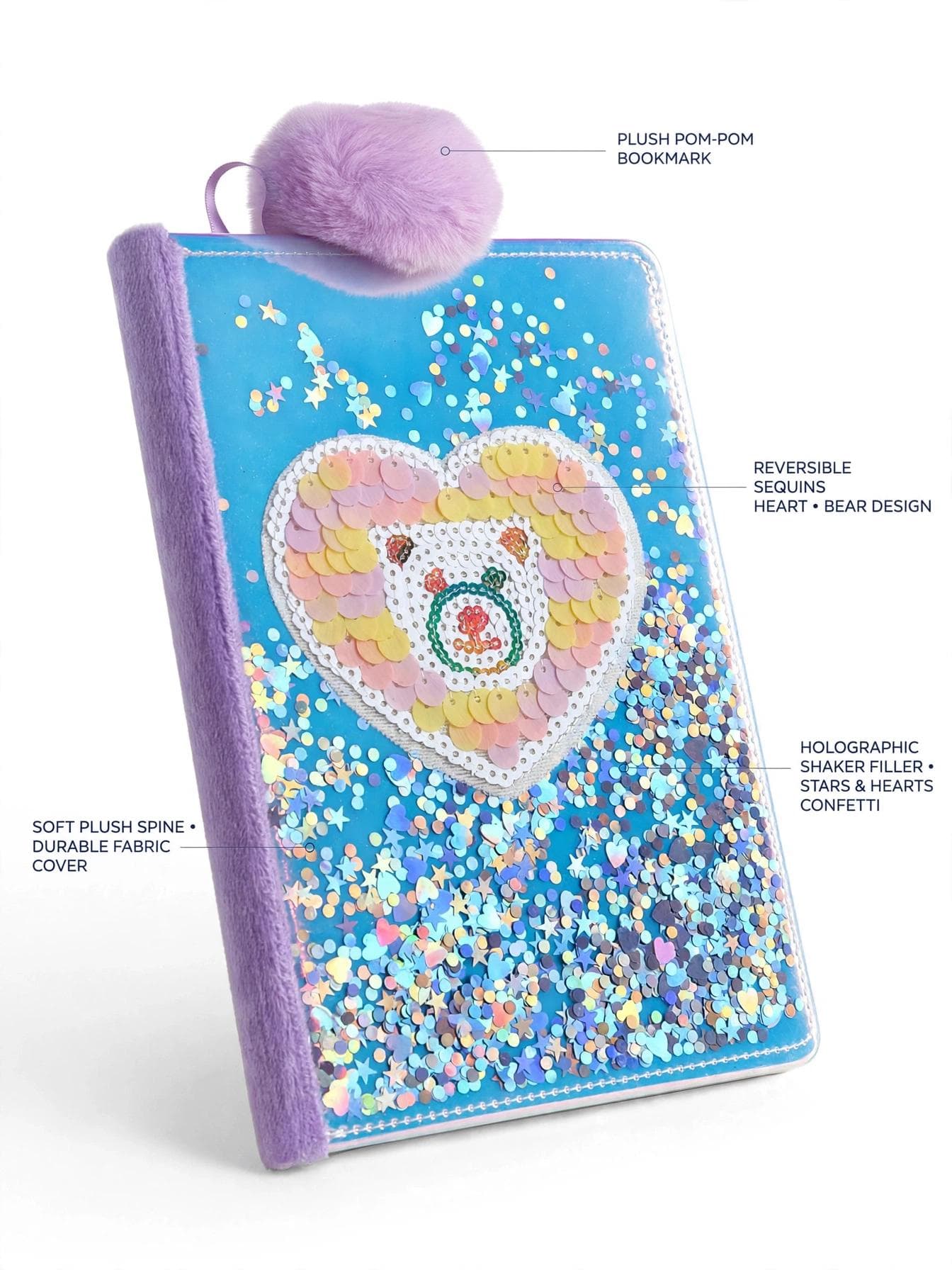 Fluffy Blue Shaker Diary with Sequin Heart
