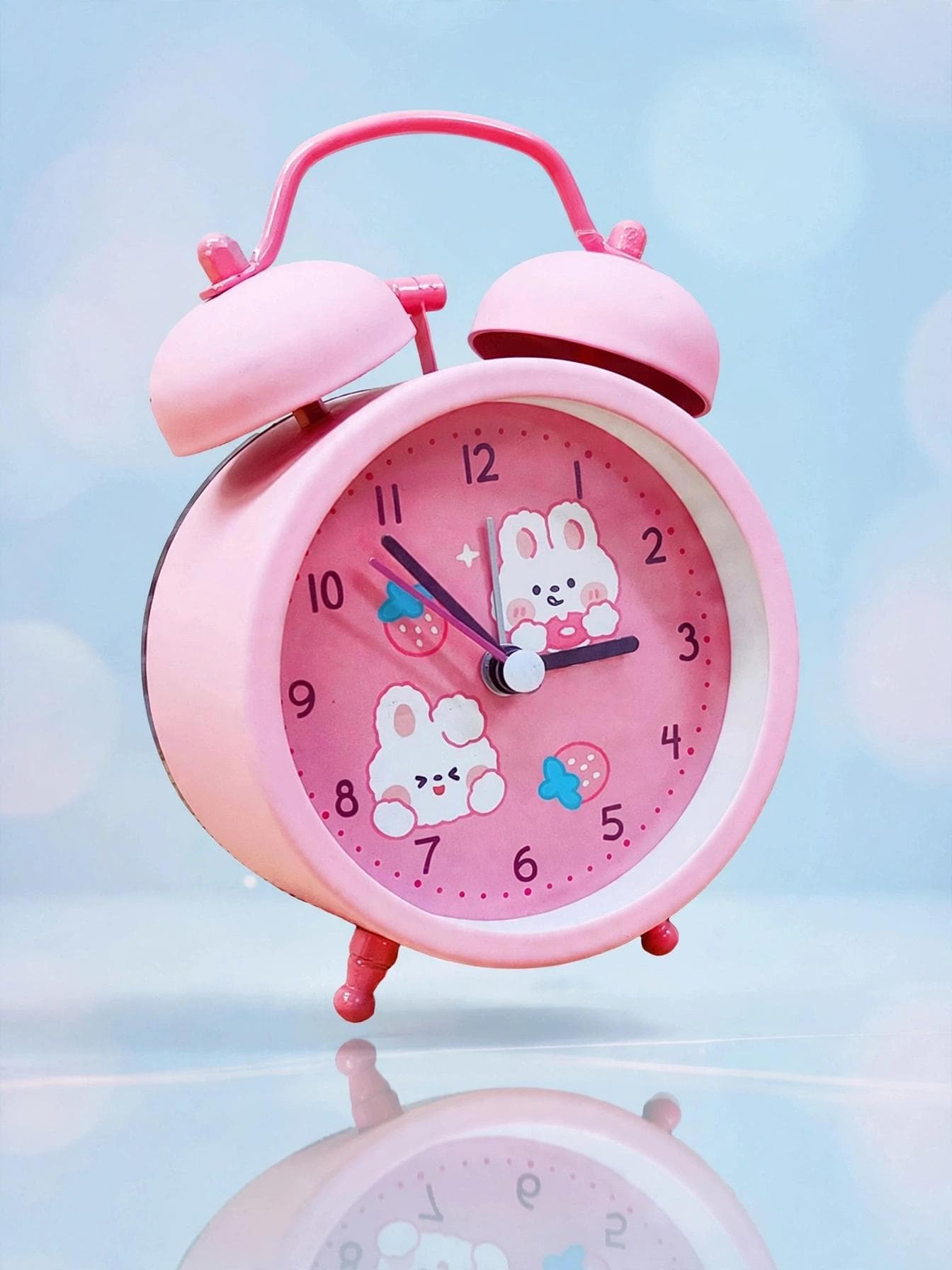 Pink Two Bunnies Twin Bell Alarm Clock