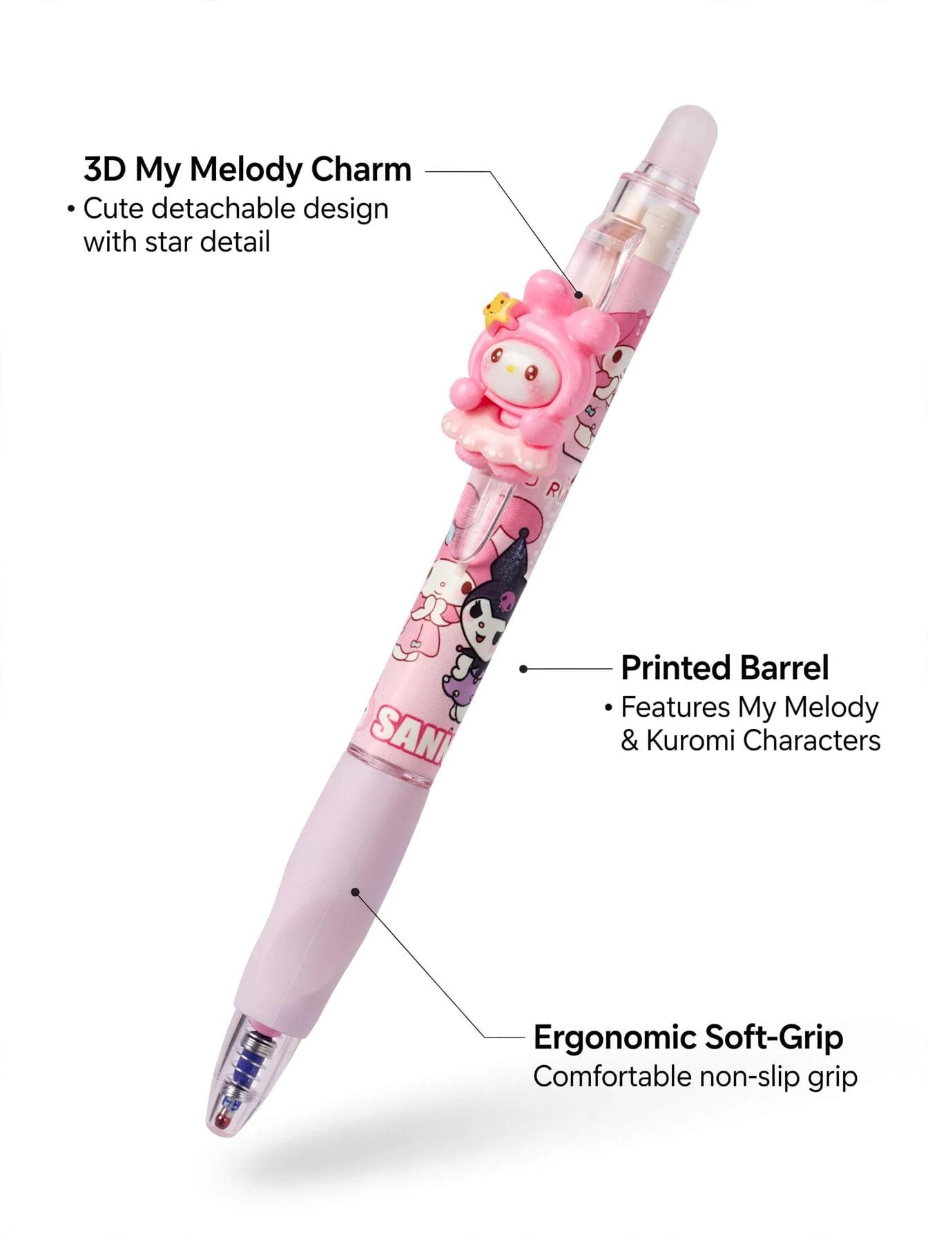 Sanrio My Melody 3D Clip Erasable Pen - Pink