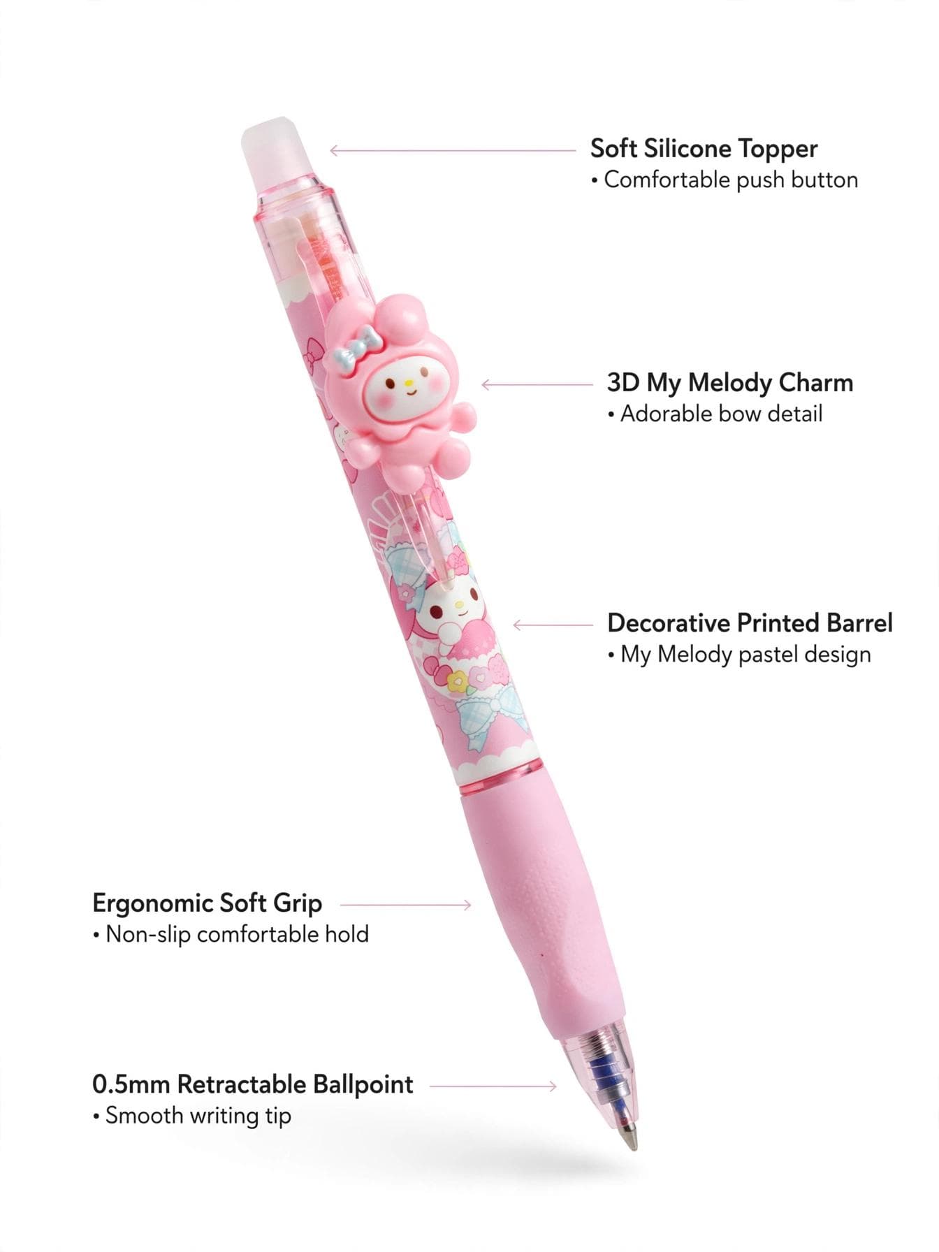 Sanrio My Melody Bow 3D Clip Erasable Pen - Pink