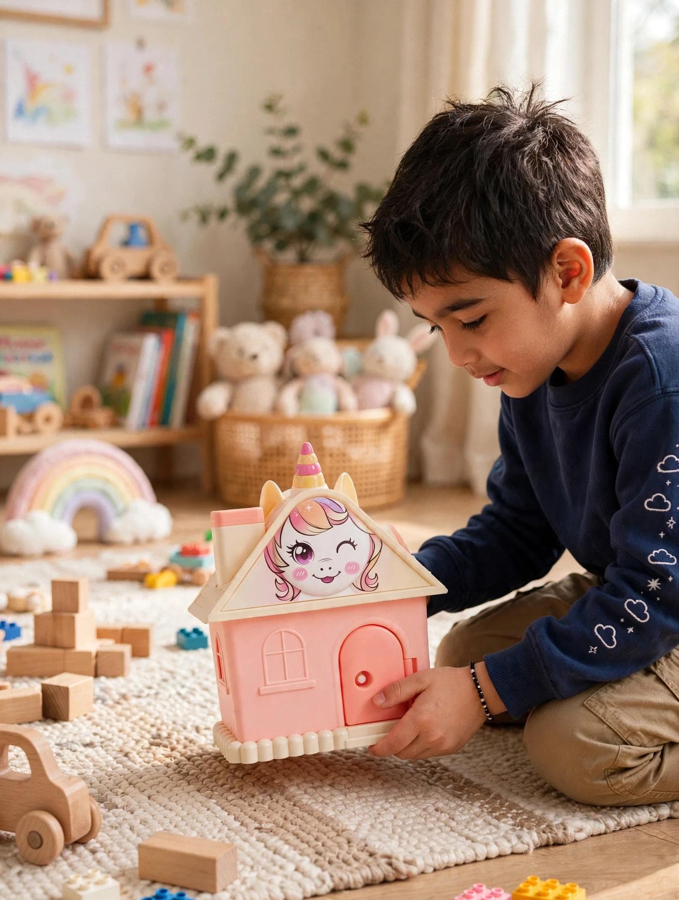 Unicorn House Piggy Bank - Blush Pink