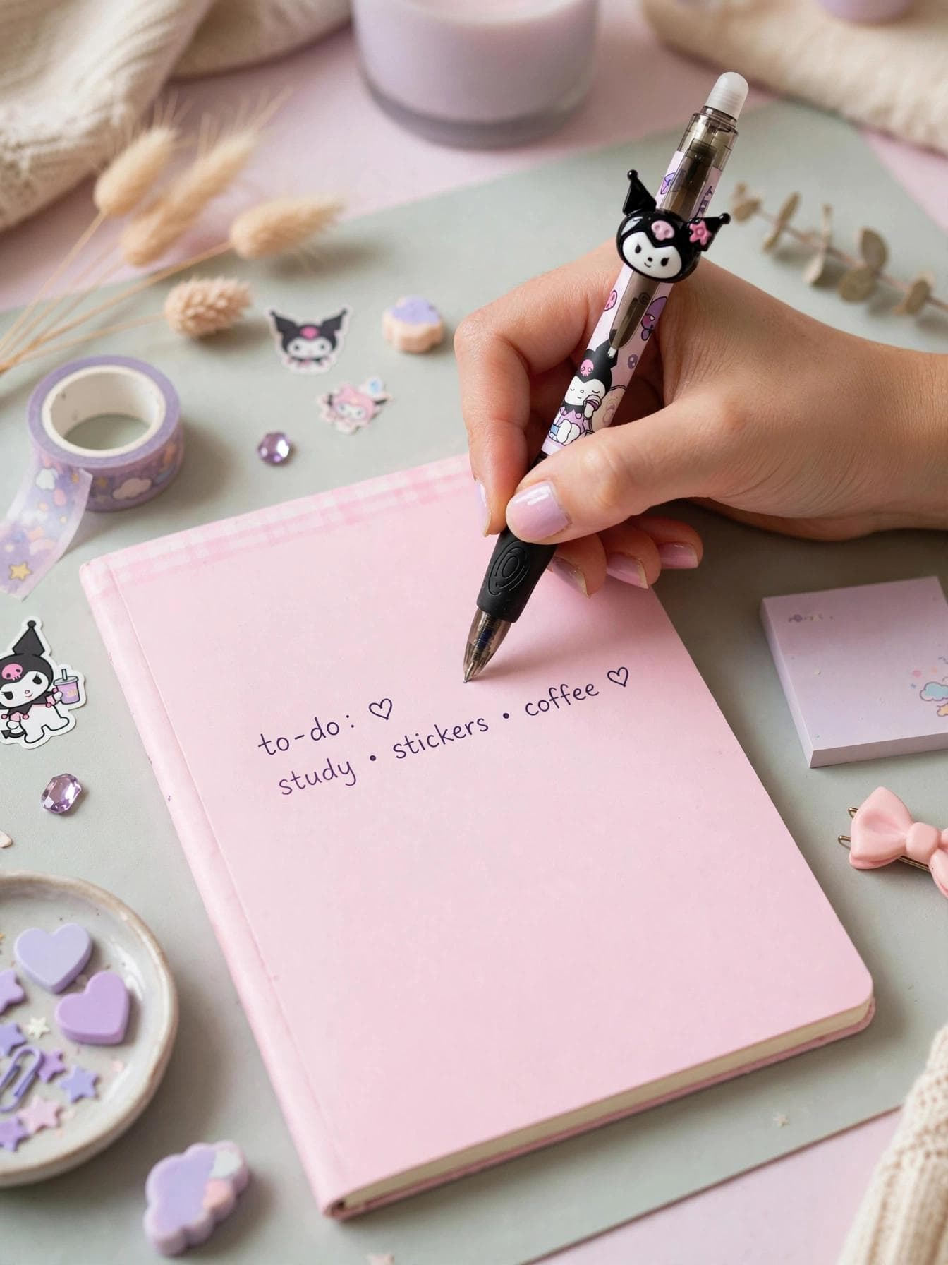 Sanrio Kuromi Flower 3D Clip Erasable Pen - Black