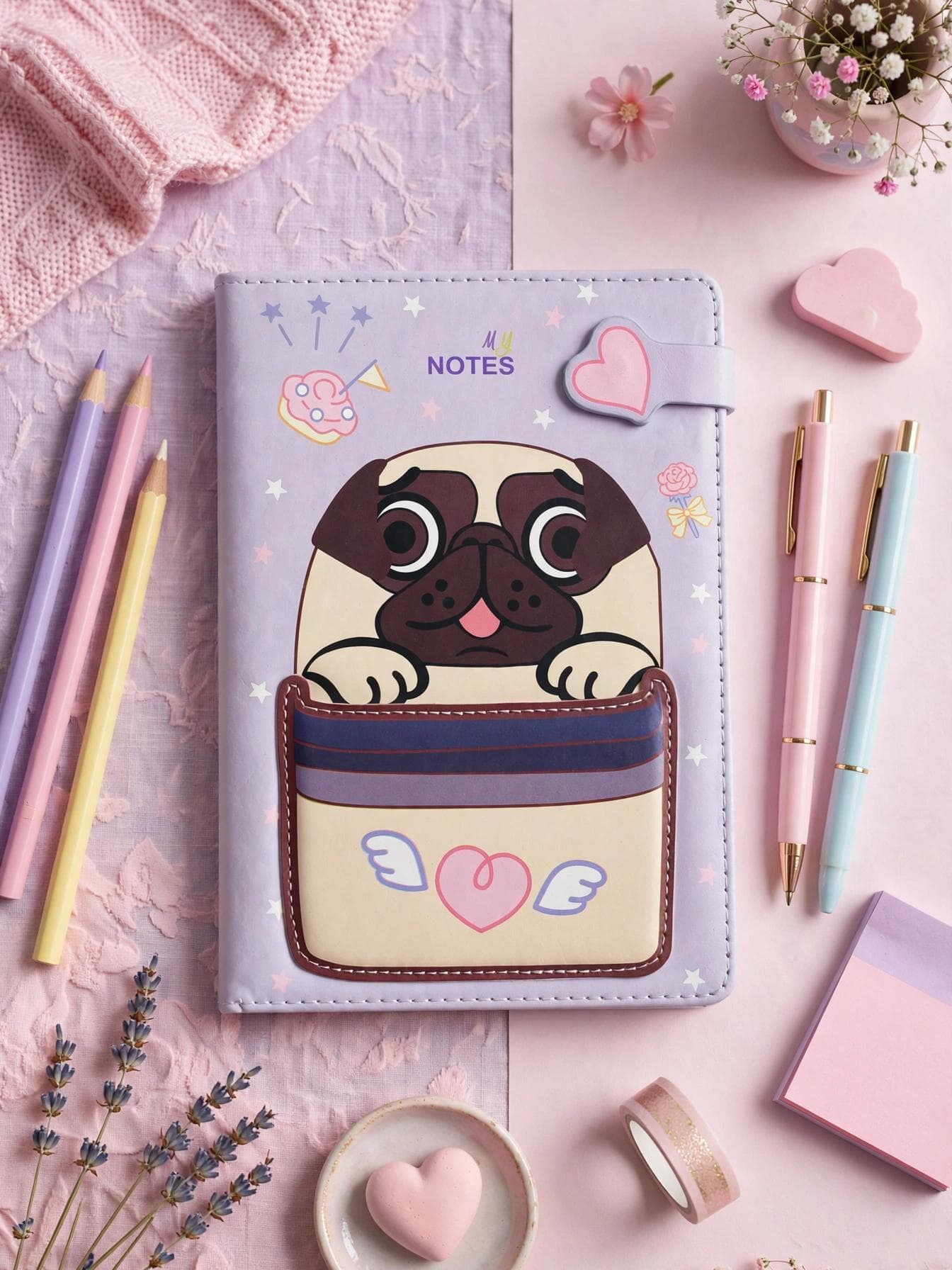 Cute Pastel Pug B6 Diary Notebook