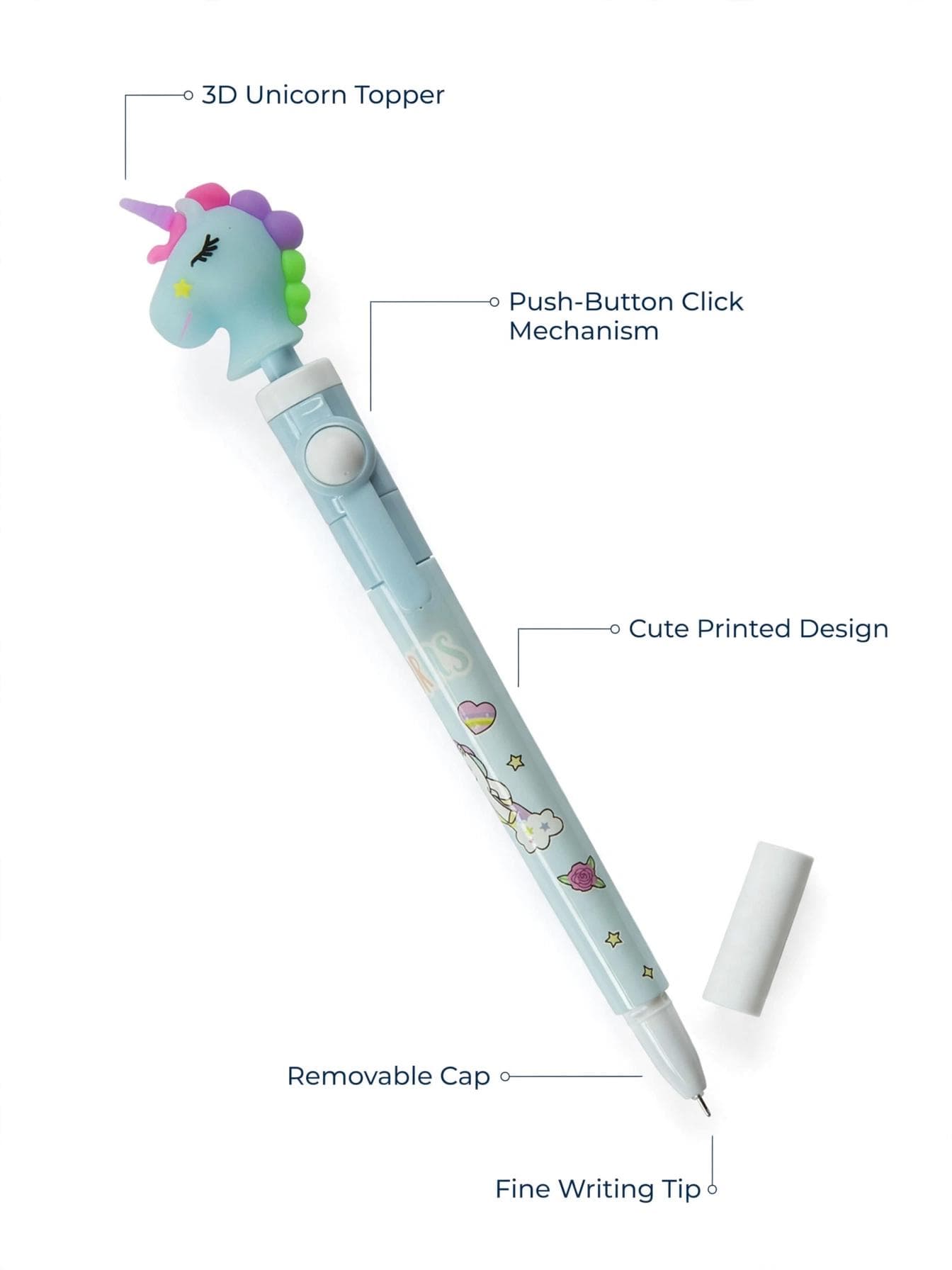 Blue Unicorn 3D Topper Retractable Pen