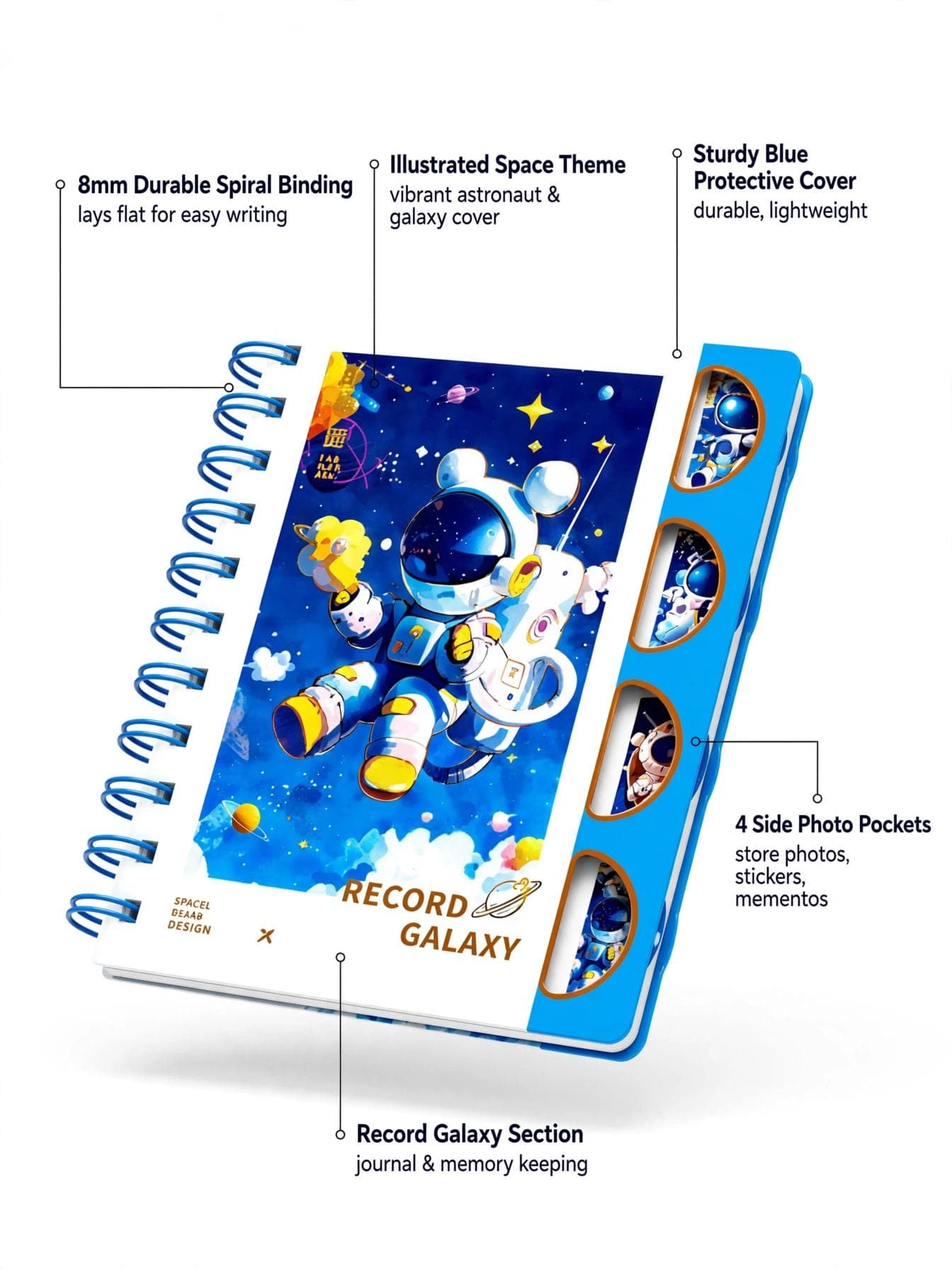 Cosmic Explorer Spiral Astronaut Notebook - Deep Blue Spiral