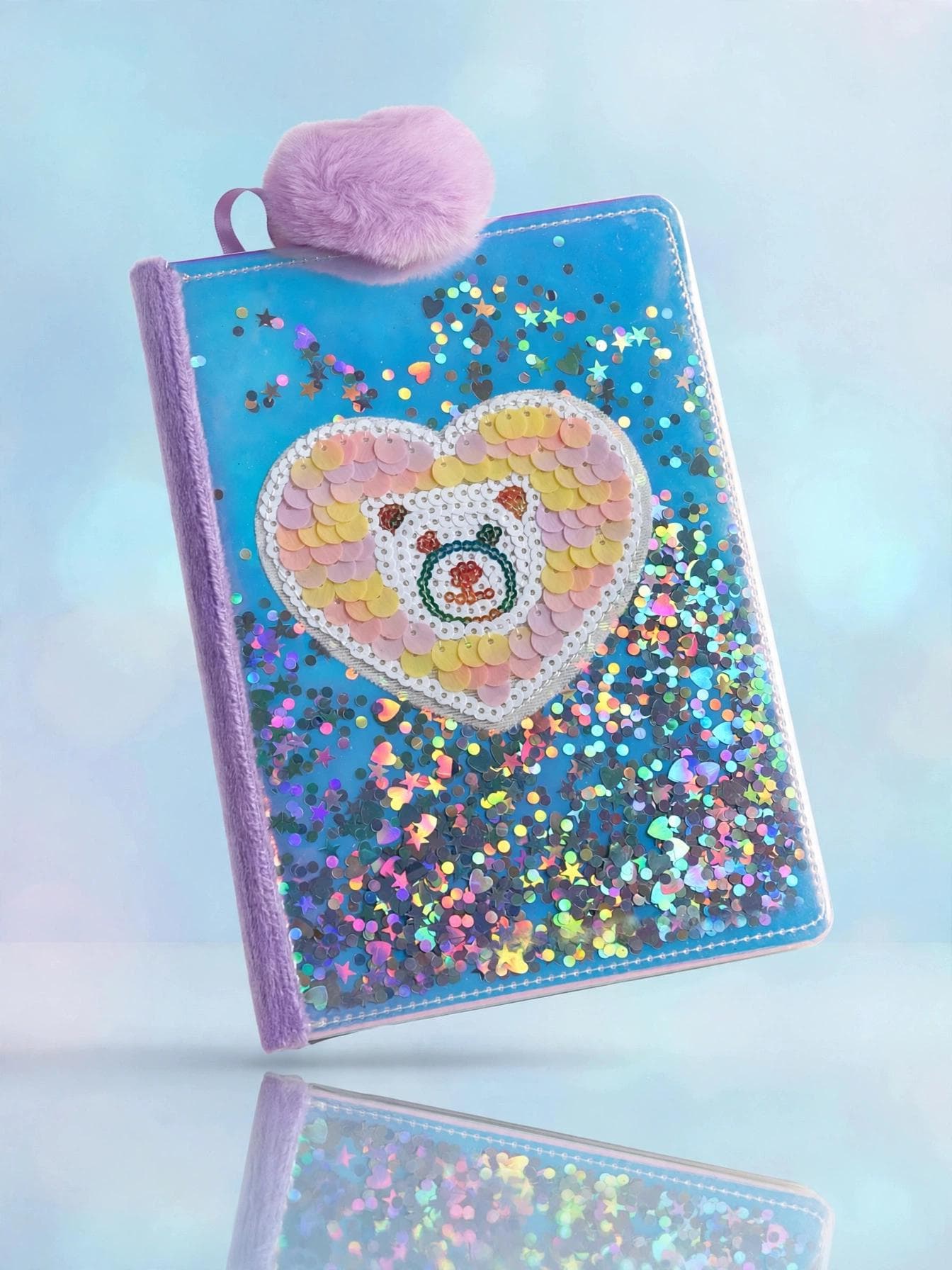 Fluffy Blue Shaker Diary with Sequin Heart