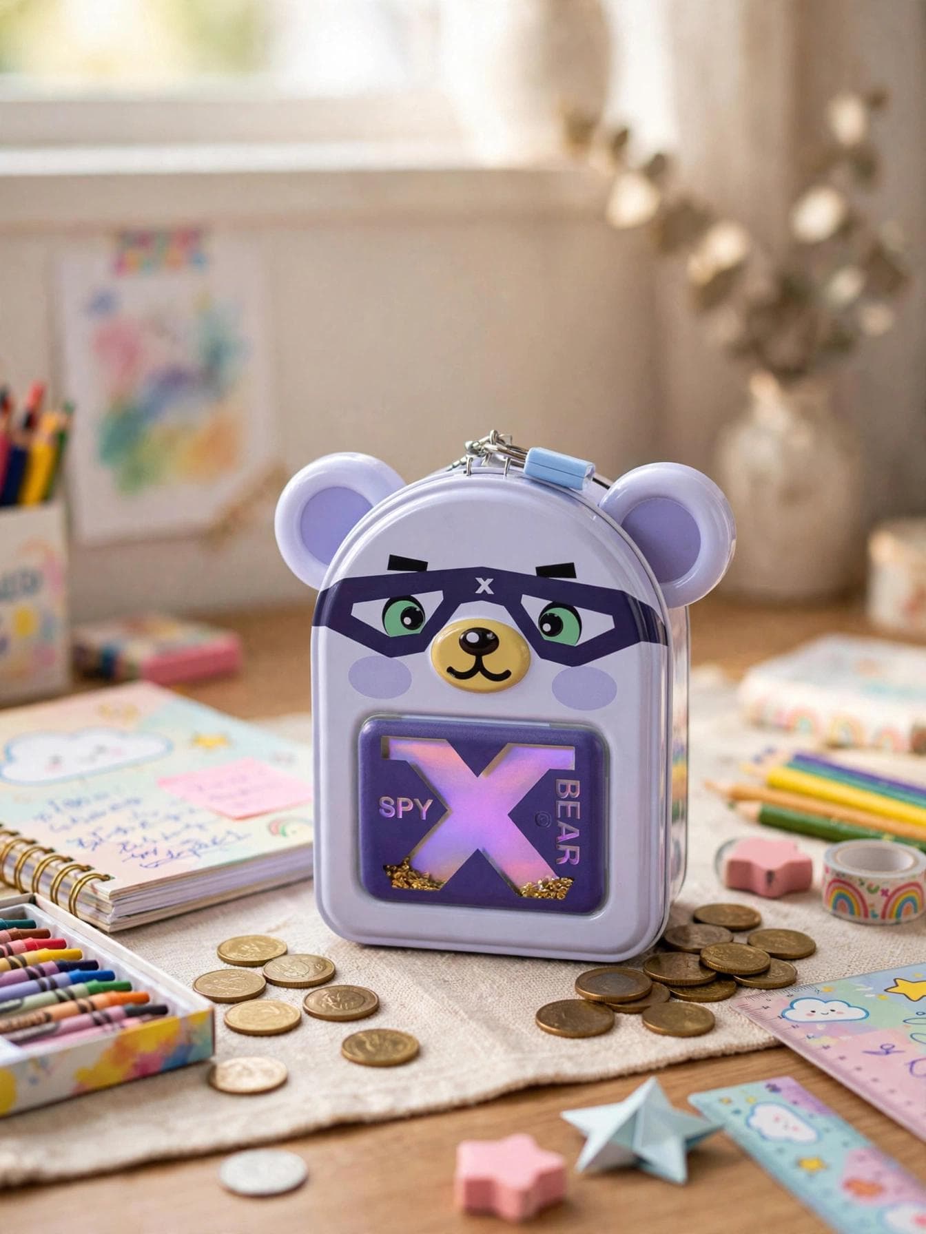 Spy X Bear Metal Piggy Bank with Lock & Key - Light Blue